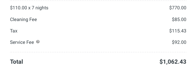 Service Fee to Guest on Vacation Rental Websites